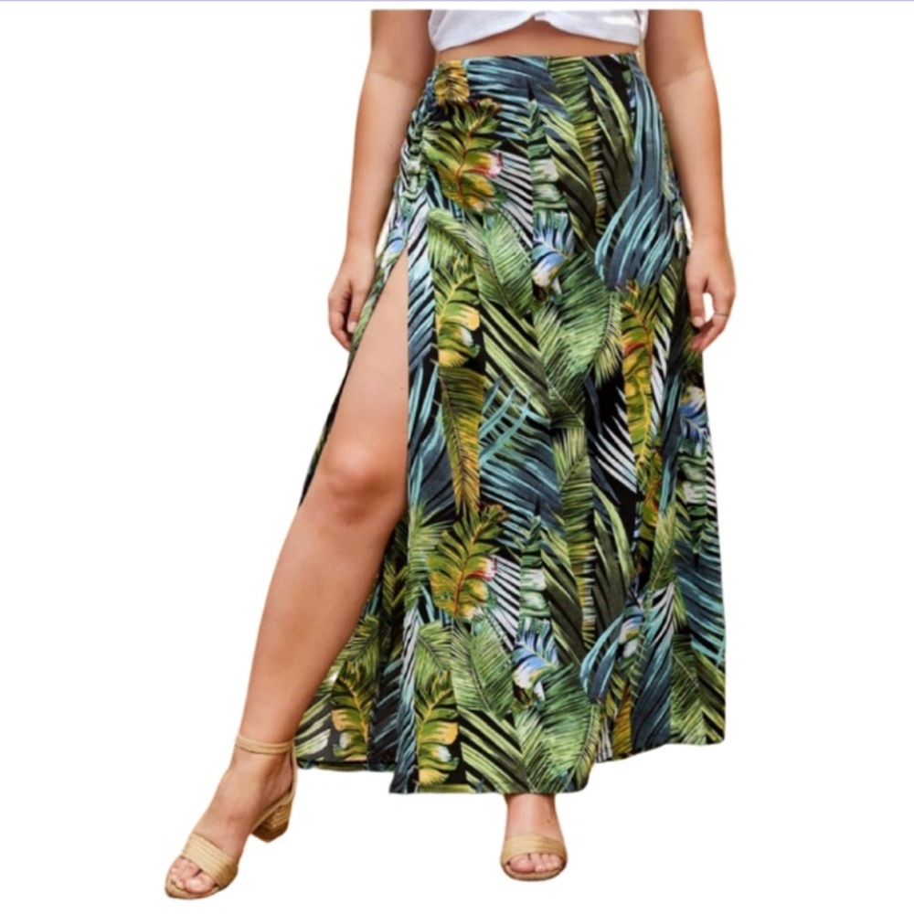 💕 SHEIN Tropical Leaf Print Maxi Skirt Size Small